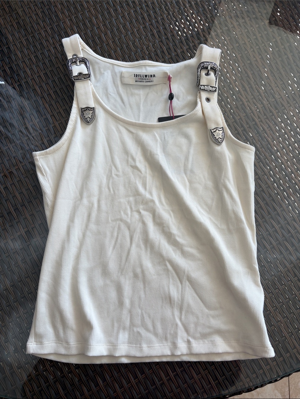 Idyllwind Cream Ribbed Tank with Decorative Buckle Straps